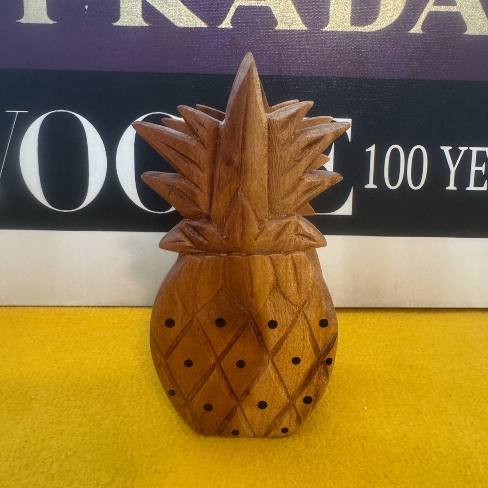 Vintage wood hand carved pineapple napkin holder/ letter holder